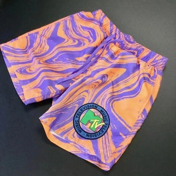 Vintage MTV Mens Music Television Logo Board Shorts Swim Trunks Orange Purple La - Picture 3 of 10
